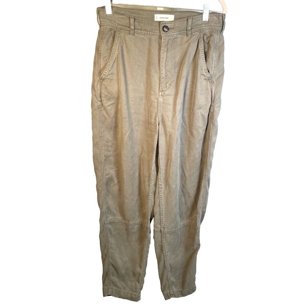 Women's Everlane Utility Pants Barrel Leg 6 Green 100% Tencel Lyocell